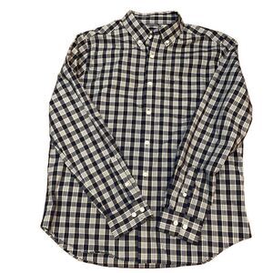 Nautica Plaid Dress Shirt Plaid Navy Blue Large